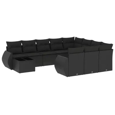 Produktbild von 11-tlg. Garten-Sofagarnitur mit Kissen Schwarz Poly Rattan