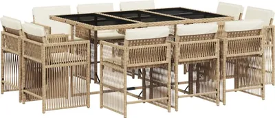 Produktbild von vidaXL 11-tlg. Garten-Essgruppe mit Kissen Beige Poly Rattan