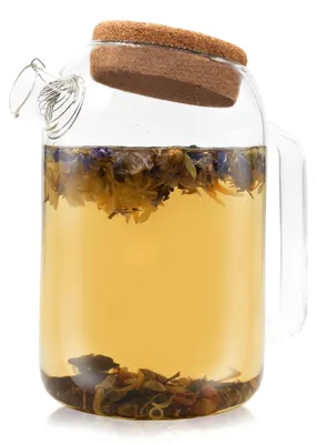 Theepot 1 L mit Edelstahlfilter, Borosilikatglas, Korkverschluss