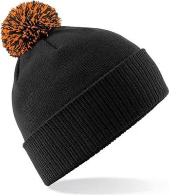 Produktbild von Beechfield B450 | Snowstar Beanie Wintermütze - Farbe: Black/Orange - Größe: One Size