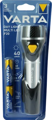 Produktbild von Varta Taschenlampe Day Light Multi LED F20 2AA, Taschenlampe, Schwarz, Silber, Gelb, ABS Synthetik, Aluminium, Gummi, LED, 9 Lampen, 40 lm