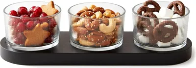 Obrázek produktu pro Sada misek na svačinu - 4-dílná - Moderní - Sklo - Skleněné mističky s podnosem černým