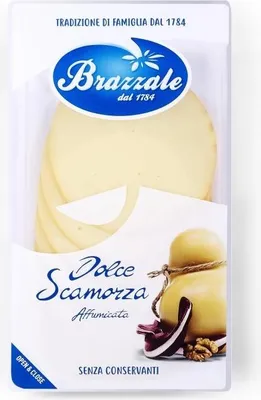 Zdjęcie produktu dla Naturalnie wędzone plastry sera scamorza 80 g - Brazzale