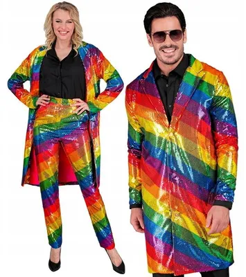 Obrázok produktu pre Dlhý kabát s trblietkami "Widmann Rainbow", vhodný na karneval, veľkosť L/XL