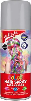 A can of hair spray with a colorful image of a person's hair on it.