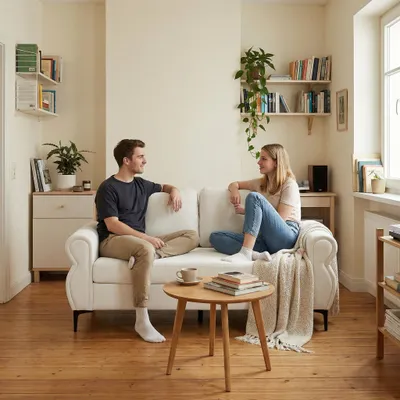 Produktbild von Kompaktes 2-Sitzer Sofa, Federkern, langlebig, Cremeweiß, für Apartments
