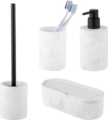 Produktbild von Schöner Wohnen Edelstahl WC-Garnitur Set Balatro Weiß Bürste Stiel Toilette Badezimmer