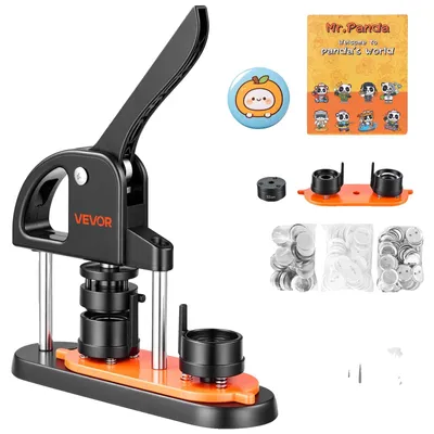 Produktbild von VEVOR Button Maker Maschine, 0,98 Zoll/25mm Pin Maker, installationsfreies Badge-Stanzpress-Kit, Kinder DIY Geschenke Button-Herstellungszubehör mit 500 Stück Button-Teilen, Kreisschneider, Zauberbuch, 32 mm, Schwarz Orange-a