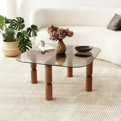 Produktbild von Skye Decor, Kei - Walnut, Bronze, Couchtisch, Nussbaum, 100 % gehärtetes Glas, 80 x 80 x 40 cm