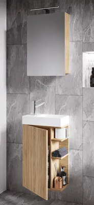 Produktbild von VCM 3-tlg Set | Waschplatz für Gäste WC | Gästebad Toilette | Waschtisch mit Spiegelschrank | Badmöbel Badezimmer Set – Lumia