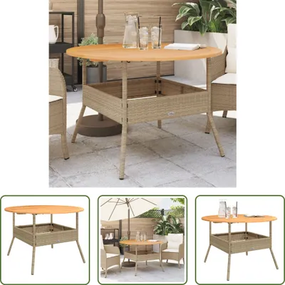 Produktbild von The Living Store Gartentisch mit Holzplatte Beige Ø110x71 cm Poly Rattan
