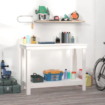Zdjęcie produktu dla Stół warsztatowy The Living Store biały 110x50x80 cm lite drewno sosnowe