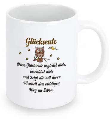 Produktbild von Keramiktasse mit Eulenmotiv "Glückseule" 330ml Weiß