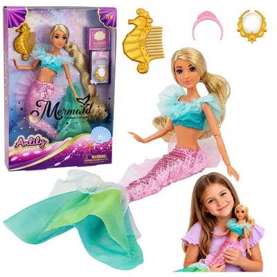Produktbild von Anlily Meerjungfrauenpuppe mit Paillettenschwanz, Accessoires, Spiegel und Kamm