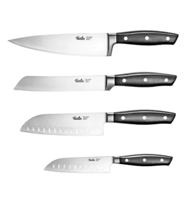 Produktbild von Fissler PROFI Messerset 4 tlg, Spezialklingen-Edelstahl geschmiedet - scharf, Rostfrei, Küchenmesser Set aus 1 Kochmesser/2 Santokumesser/1 Brotmesser