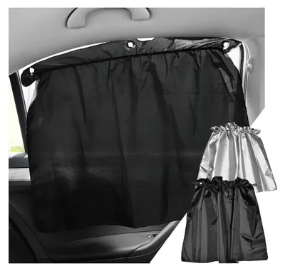 Image de Lot de 4 pare-soleil pour voiture, pare-soleil universel, argent/noir, polyester, fermeture velcro, universel pour toutes les voitures