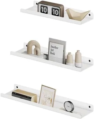 Produktbild von PromoHome® Set von 3 schwebenden Wandregalen, Regale für Dekoration, industrielles Design, Weiß