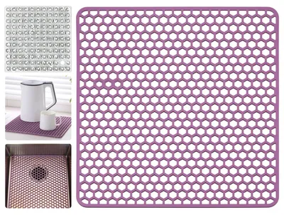 Produktbild von Silikon-Abtropfmatte, rutschfeste Silikon-Abtropfmatte 30,5 x 30,5 cm, Abtropfmatte mit Reinigungsbürste, Abtropfmatte zum Schutz des Spülbeckens und zum Abtropfen von Geschirr.