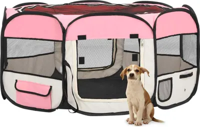 Immagine prodotto di The Living Store Box pieghevole per cuccioli con borsa per il trasporto Rosa 145x145x61 cm