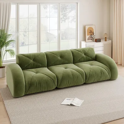 Produktbild von Chenille-Dreisitzer-Modulsofa, rahmenlos, extra groß, rutschfest, 281 x 95 x 76 cm, Grün