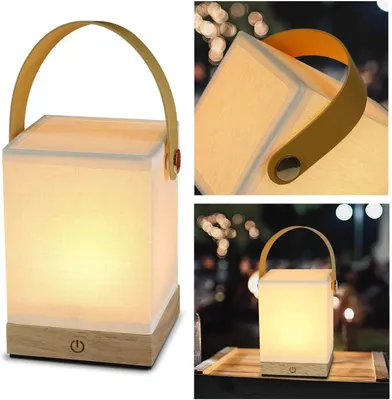 Image de ZMH LED Lampe de chevet Touch Dimmable Lampe de table Salon - Moderne Sans fil Batterie Lampe de table Bois Tissu Lampe de chevet Vintage Veilleuse