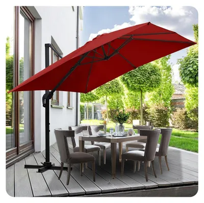 Zdjęcie produktu dla Obrótowy parasol do ogrodu, 300x300 cm, czerwony, z korbą i funkcją przechylania, ochrona UV50+