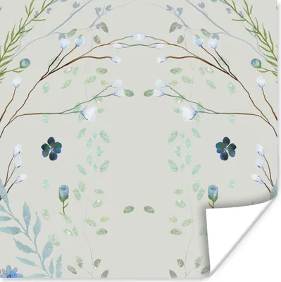 Produktbild von MuchoWow® Poster Blätter - Blumen - Pastell - Design 50x50 cm - Wohnzimmerdekoration