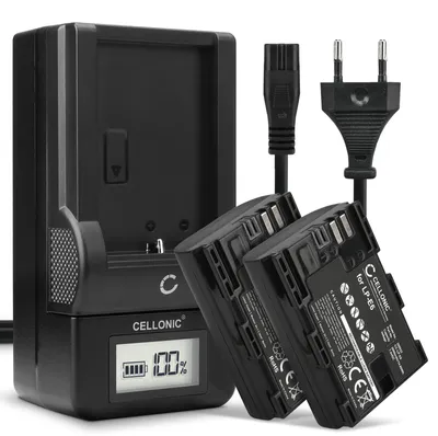 Produktbild von CELLONIC 2x Akku für Kamera Kompatibel mit Canon EOS R7, EOS 70D, EOS 5D Mark IV, LP-E6 - (2000mAh, 7.4V) + Ladegerät