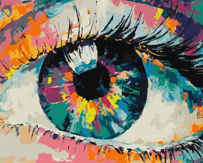 Image de Peinture par numéros avec cadre - Oeil arc-en-ciel 50x40 cm