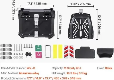 Image de Top case moto, alliage aluminium, capacité 55L, 45 L noir