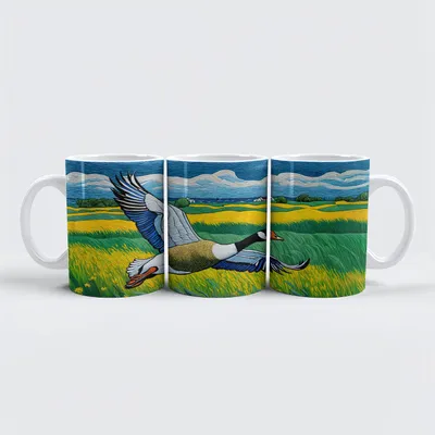 Produktbild von raxxa Premium-Tasse "Wild Goose Flying Over Blooming Meadow"