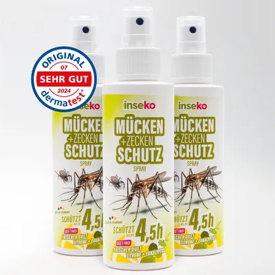 Produktbild von inseko 3x Mückenschutz Spray I Zeckenspray I Mückenspray I Insektenschutz für Haut und Kleidung (100ml) - 3 Flaschen (442352)