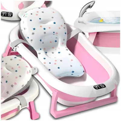 Produktbild von Extralink, Babybadewanne, Rosa, mit LED-Thermometer, faltbar, weiches ergonomisches Kissen