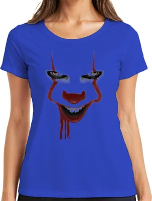 Produktbild von Horror Clown Gesicht Pennywise Blutiges Lächeln Grusel Halloween Damen T-Shirt, Blau, XXL