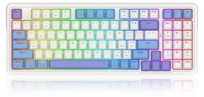 Zdjęcie produktu dla REDRAGON K664WBP-RGB-PRO Gloria Pro, Przewodowy i Bezprzewodowy, USB + RF Wireless + Bluetooth, Mechaniczna, Biały, Niebieski, Fioletowy