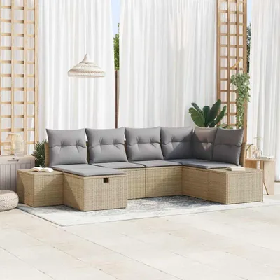 Zdjęcie produktu dla Maison Exclusive - Zestaw mebli ogrodowych (sofa i fotele) dla 6 osób. Beżowy, wykonany z rattanu syntetycznego