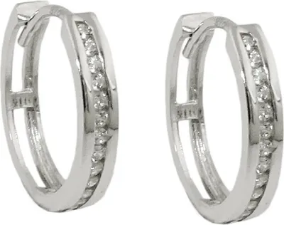 Produktbild von Creolen 14x3mm Ohrringe Ohrschmuck mit Zirkonia weiß schmal 375 Gold Weißgold