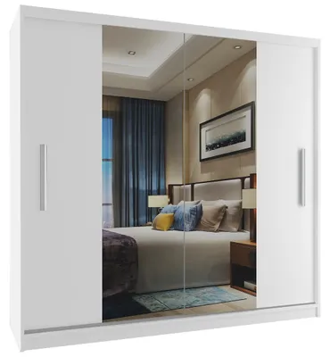 Image de BELINI Verona ME : Armoire coulissante de 200 cm, blanche, finition mate - Armoire avec miroir et penderie, idéale pour la chambre