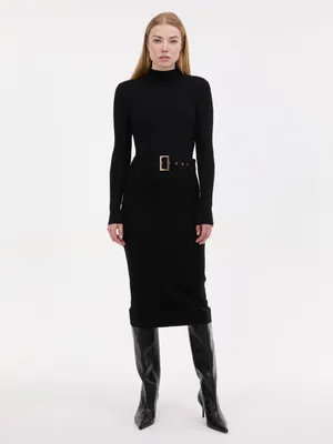 Produktbild von Orsay Schwarzes Damen-Midikleid mit Gürtel L