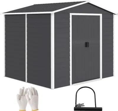 Produktbild von Geräteschuppen für Garten - Metallschuppen - Wasserdicht - Schiebetür mit Schloss - 4 Fenster - Verstärkter Sockel (ohne Boden) - 240×206×198 cm - Dunkelgrau