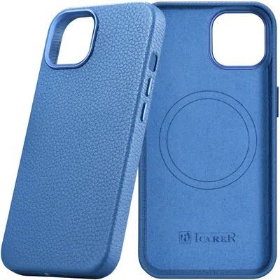 Zdjęcie produktu dla Icarer Litchi Premium Leather Case Skórzane Etui Iphone 14 Pro Magnetyczne Z Magsafe Jasnoniebieski (Wmi14220710-Lb)