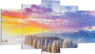 Produktbild von Bild auf Leinwand - Leinwandbild - Berge Schnee Winter - 160x85cm - Wand Bild - Wanddeko - Leinwanddruck - Bilder - Kunstdruck - Wanddekoration - Leinwand bilder - Wandkunst - EA160x85-3605
