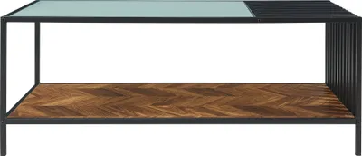 Image de Table basse « Pärghos » Table de salon Plateau en verre 120 x 60 x 45 cm Noir/aspect chêne foncé