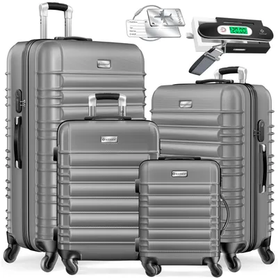 Immagine prodotto di KESSER® Set di 4 valigie rigide Set di valigie rigide Set di valigie da viaggio Valigie trolley Incl. bilancia per valigie + etichetta bagagli Valigia con rotelle Lucchetto 4 rotelle ABS rigido Manico telescopico S-M-L-XL