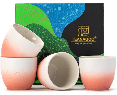 Productafbeelding van Thee-set, 4 stuks, 160 ml, roze-witte kleurovergang, keramiek