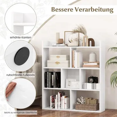 Zdjęcie produktu dla Regał na książki - Biały - 80x20x90 cm - Płyta wiórowa - Z 7 przegródkami