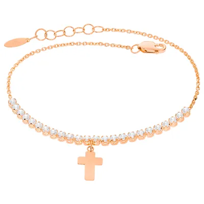 Produktbild von Damen Armband 585er Rotgold Zirkonia Kreuz Armkette Goldarmband Kettenarmband inkl. Etui