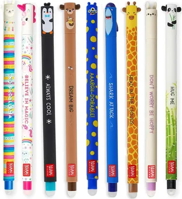 Produktbild von LEGAMI radierbare Gelschreiber Gelstifte mit Tiermotiven Multipack mit neun verschiedenen Stiften Hai, Giraffe, Panda, Lama, Einhorn, Bunny, Pinguin, Teddy und Monster