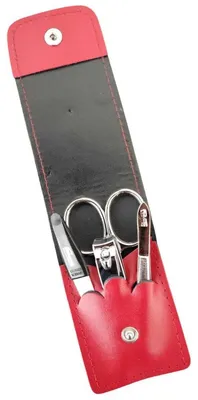 Produktbild von 4-teiliges Solingen* Maniküre Set mit echt Leder Etui, Nagelschere, Feile, Pinzette Rot