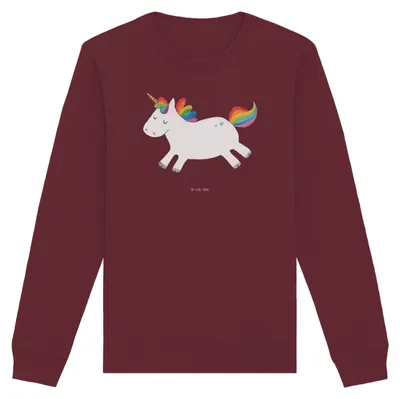 Produktbild von Mr. & Mrs. Panda Nachhaltiger Pullover Einhorn Happy Größe M - Burgundy - Geschenk, Freude, Einhörner, Lächeln, Lachen, Baumwoll Sweatshirt, Pulli, Sweater, Unicorn, Bio